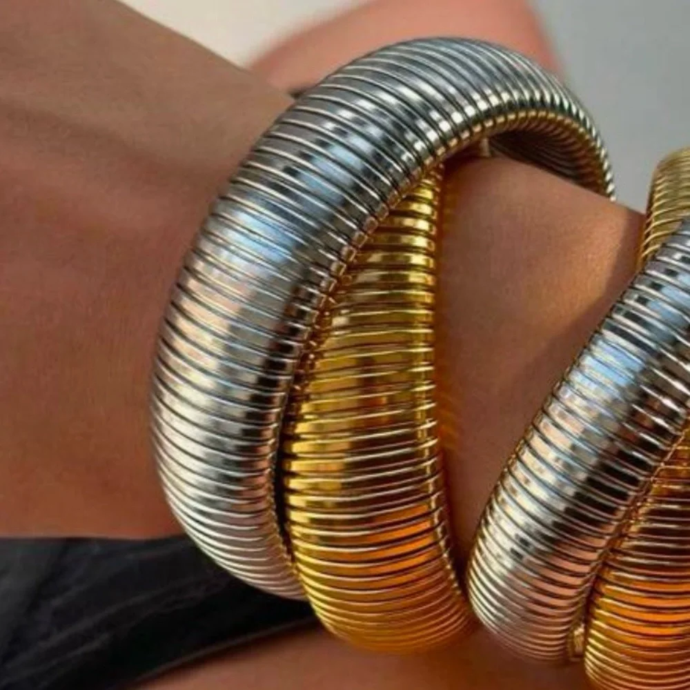 Elegant Two-Tone Coil Bracelet